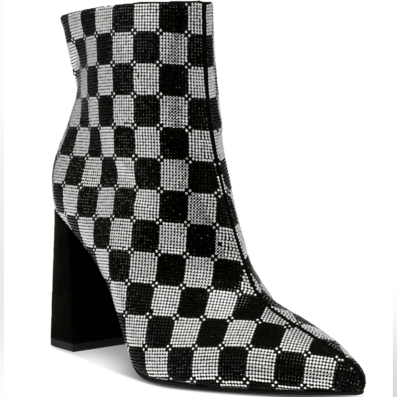 Wild Pair Shoes - Wild Pair Ingridd Pointed Toe Bling Dress Booties, 7.5M- Black/White Checker